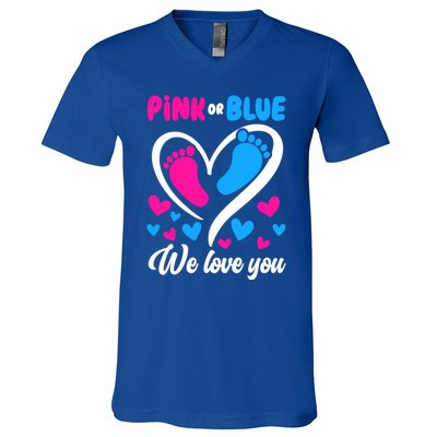 Pink Or Blue We Love You Gender Reveal Gift V-Neck T-Shirt