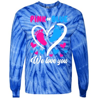 Pink Or Blue We Love You Gender Reveal Gift Tie-Dye Long Sleeve Shirt