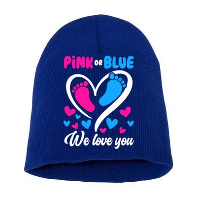 Pink Or Blue We Love You Gender Reveal Gift Short Acrylic Beanie