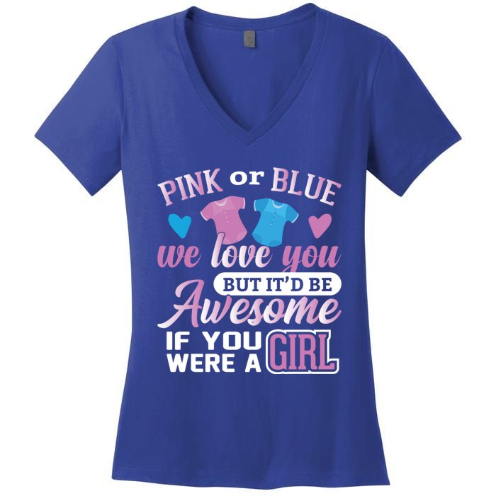 Pink Or Blue We Love You Gender Reveal Cute Gift Women's V-Neck T-Shirt