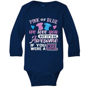 Pink Or Blue We Love You Gender Reveal Cute Gift Baby Long Sleeve Bodysuit