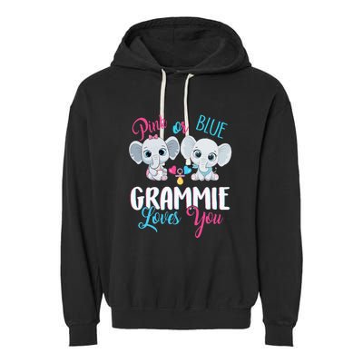 Pink Or Blue Grammie Loves You ElephantsBaby Gender Reveal Garment-Dyed Fleece Hoodie