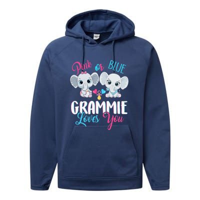 Pink Or Blue Grammie Loves You ElephantsBaby Gender Reveal Performance Fleece Hoodie