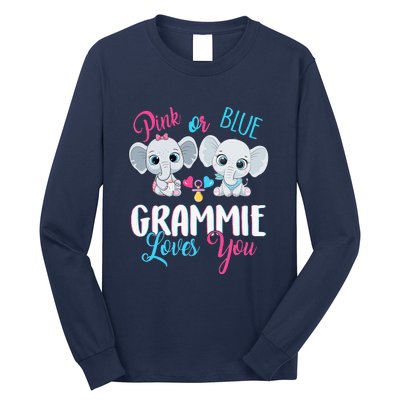 Pink Or Blue Grammie Loves You ElephantsBaby Gender Reveal Long Sleeve Shirt