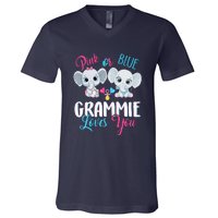 Pink Or Blue Grammie Loves You ElephantsBaby Gender Reveal V-Neck T-Shirt