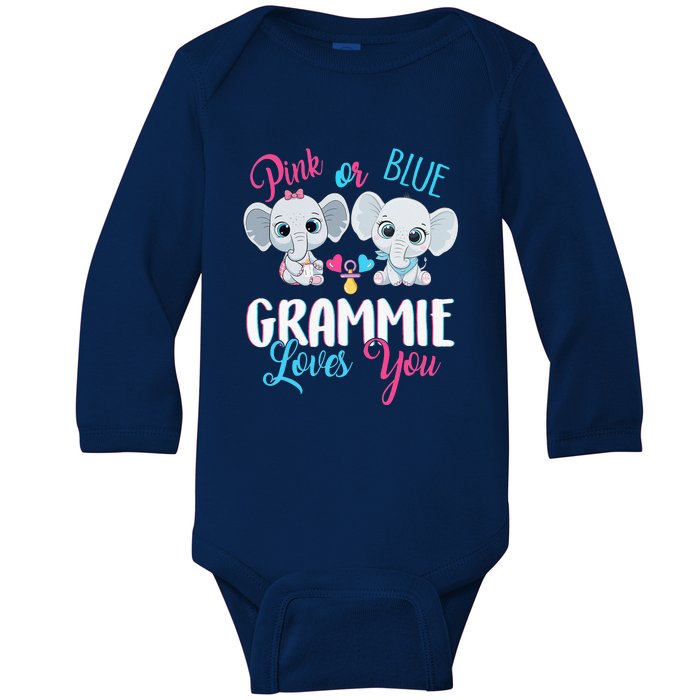 Pink Or Blue Grammie Loves You ElephantsBaby Gender Reveal Baby Long Sleeve Bodysuit