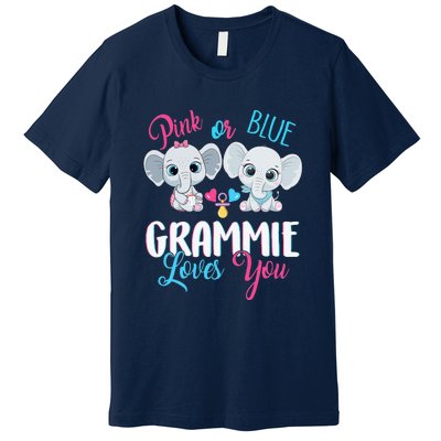 Pink Or Blue Grammie Loves You ElephantsBaby Gender Reveal Premium T-Shirt