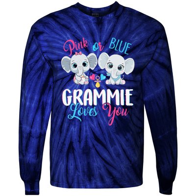 Pink Or Blue Grammie Loves You ElephantsBaby Gender Reveal Tie-Dye Long Sleeve Shirt