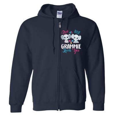 Pink Or Blue Grammie Loves You ElephantsBaby Gender Reveal Full Zip Hoodie