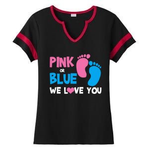 Pink Or Blue We Love You Gender Reveal Gift Ladies Halftime Notch Neck Tee