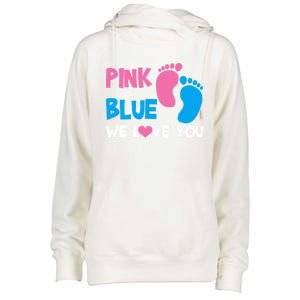 Pink Or Blue We Love You Gender Reveal Gift Womens Funnel Neck Pullover Hood