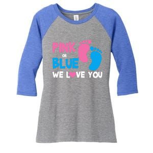 Pink Or Blue We Love You Gender Reveal Gift Women's Tri-Blend 3/4-Sleeve Raglan Shirt