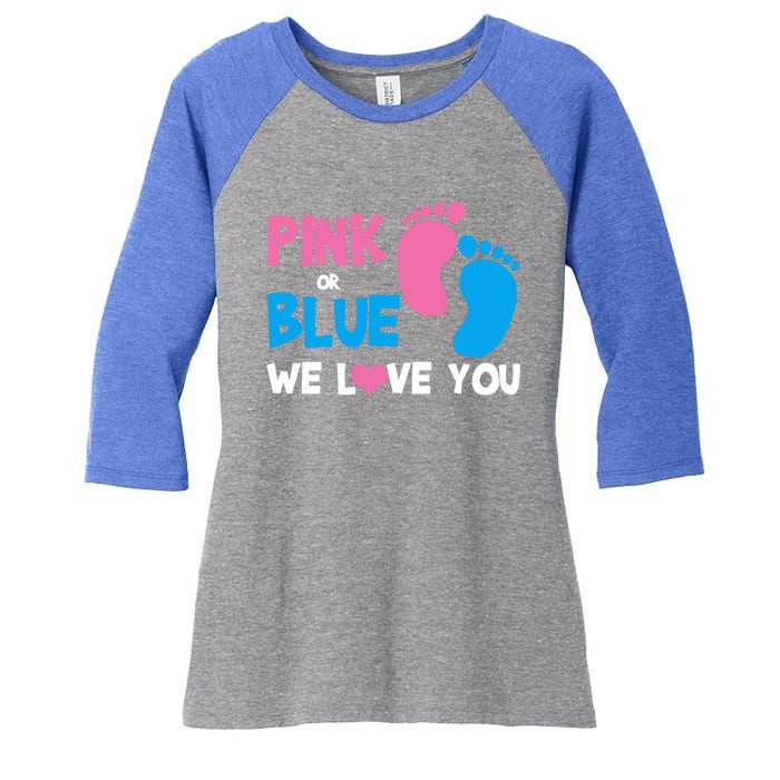 Pink Or Blue We Love You Gender Reveal Gift Women's Tri-Blend 3/4-Sleeve Raglan Shirt