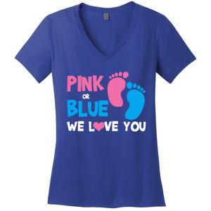 Pink Or Blue We Love You Gender Reveal Gift Women's V-Neck T-Shirt