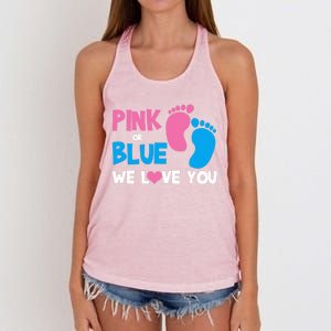 Pink Or Blue We Love You Gender Reveal Gift Women's Knotted Racerback Tank