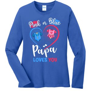 Pink Or Blue Papa Loves You Pregnancy Gender Reveal Dad Meaningful Gift Ladies Long Sleeve Shirt