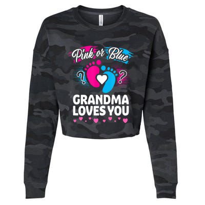 Pink Or Blue Grandma Loves You Gift Gender Reveal Cool Gift Cropped Pullover Crew