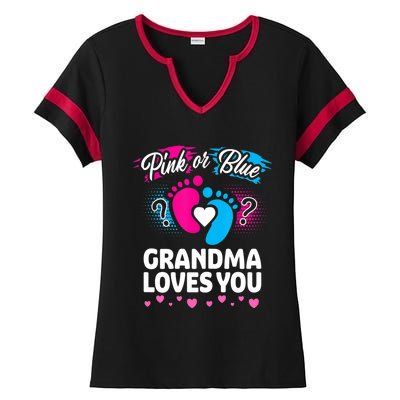 Pink Or Blue Grandma Loves You Gift Gender Reveal Cool Gift Ladies Halftime Notch Neck Tee