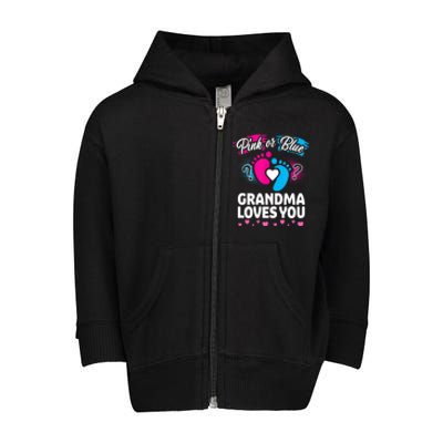 Pink Or Blue Grandma Loves You Gift Gender Reveal Cool Gift Toddler Zip Fleece Hoodie