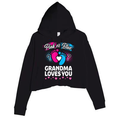 Pink Or Blue Grandma Loves You Gift Gender Reveal Cool Gift Crop Fleece Hoodie