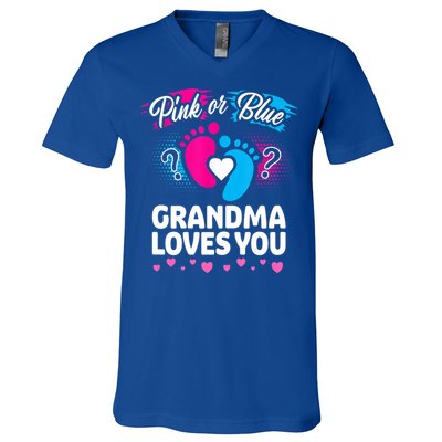 Pink Or Blue Grandma Loves You Gift Gender Reveal Cool Gift V-Neck T-Shirt