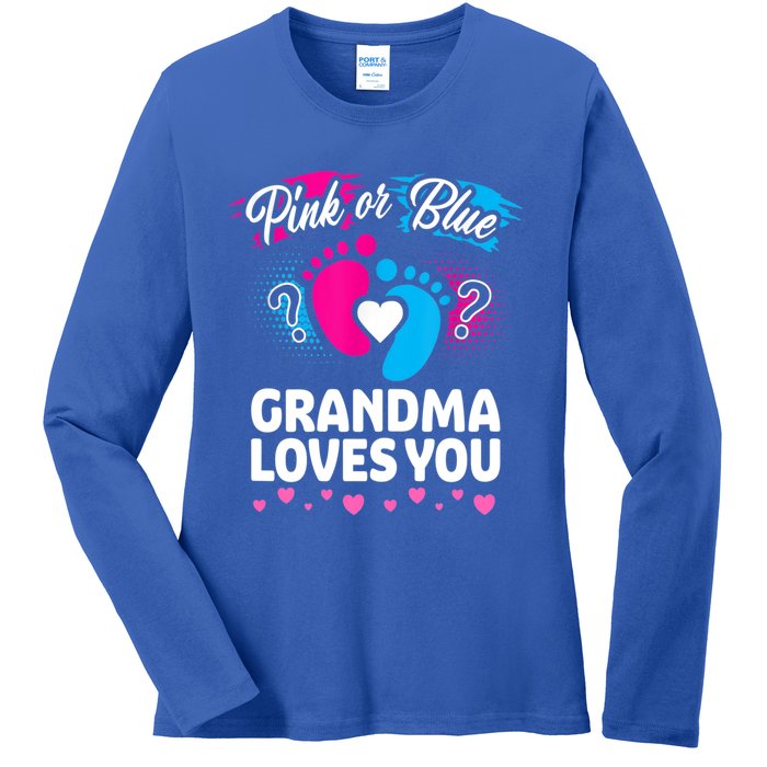 Pink Or Blue Grandma Loves You Gift Gender Reveal Cool Gift Ladies Long Sleeve Shirt