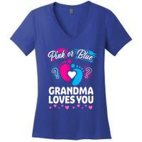 Pink Or Blue Grandma Loves You Gift Gender Reveal Cool Gift Women's V-Neck T-Shirt