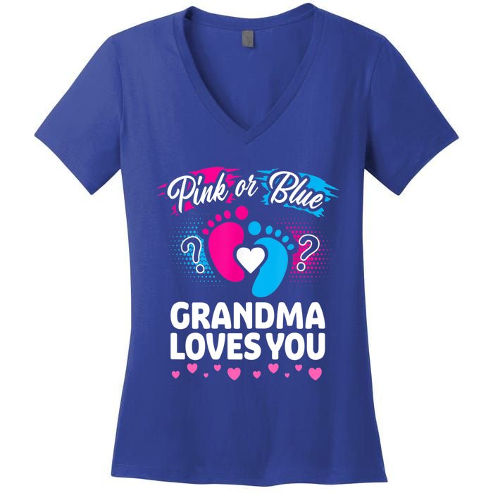 Pink Or Blue Grandma Loves You Gift Gender Reveal Cool Gift Women's V-Neck T-Shirt