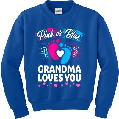 Pink Or Blue Grandma Loves You Gift Gender Reveal Cool Gift Kids Sweatshirt