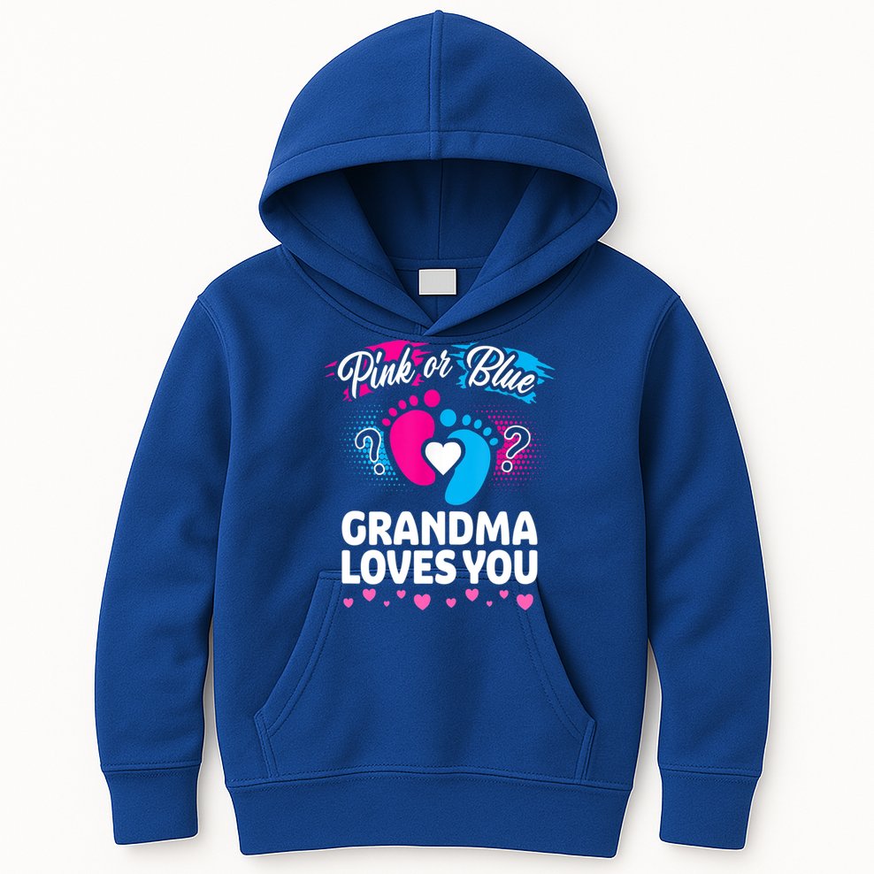 Pink Or Blue Grandma Loves You Gift Gender Reveal Cool Gift Kids Hoodie