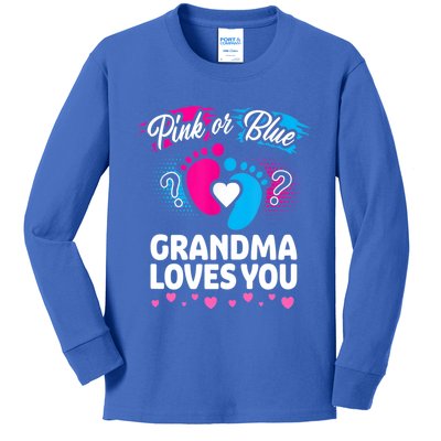 Pink Or Blue Grandma Loves You Gift Gender Reveal Cool Gift Kids Long Sleeve Shirt