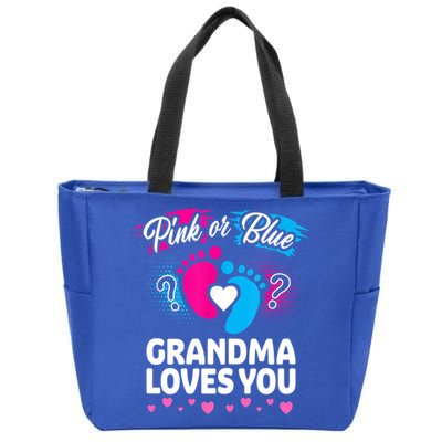 Pink Or Blue Grandma Loves You Gift Gender Reveal Cool Gift Zip Tote Bag