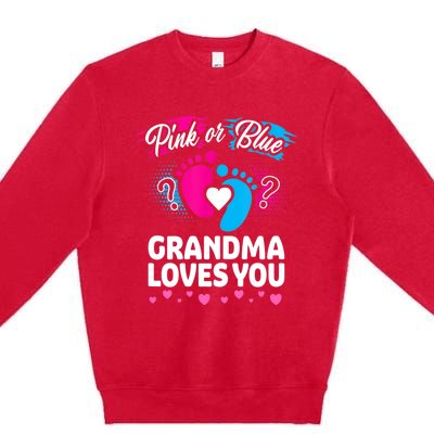 Pink Or Blue Grandma Loves You Gift Gender Reveal Cool Gift Premium Crewneck Sweatshirt