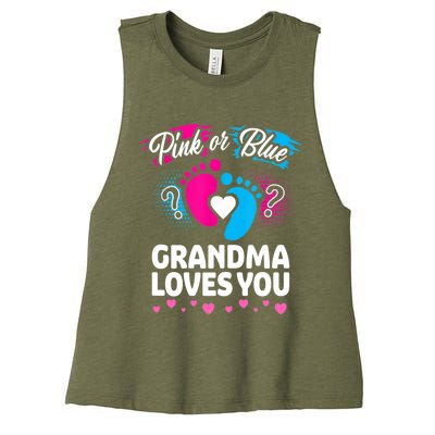 Pink Or Blue Grandma Loves You Gift Gender Reveal Cool Gift Women's Racerback Cropped Tank