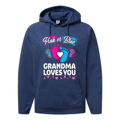 Pink Or Blue Grandma Loves You Gift Gender Reveal Cool Gift Performance Fleece Hoodie