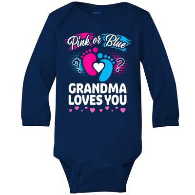 Pink Or Blue Grandma Loves You Gift Gender Reveal Cool Gift Baby Long Sleeve Bodysuit