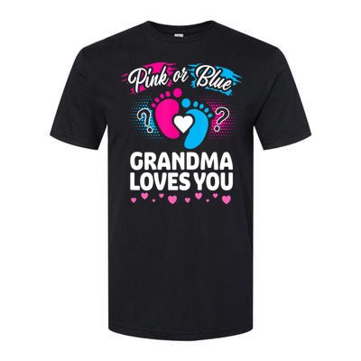 Pink Or Blue Grandma Loves You Gift Gender Reveal Cool Gift Softstyle CVC T-Shirt