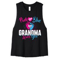 Pink Or Blue Grandma Loves You Gender Reveal Party Baby Women's Racerback Cropped Tank