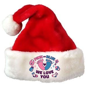 Pink Or Blue We Love You Pregnancy Reveal Premium Christmas Santa Hat