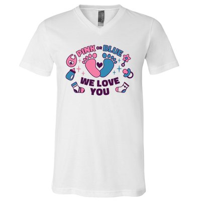 Pink Or Blue We Love You Pregnancy Reveal V-Neck T-Shirt