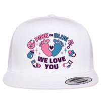 Pink Or Blue We Love You Pregnancy Reveal Flat Bill Trucker Hat