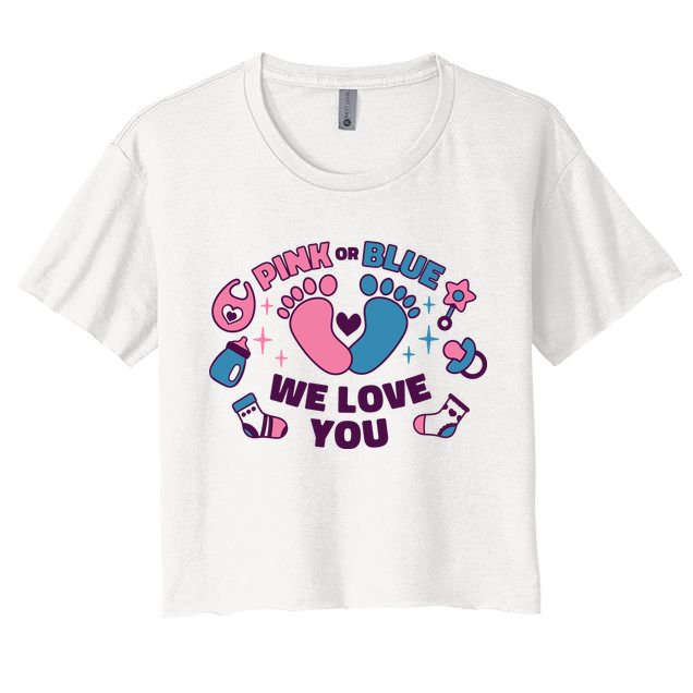Pink Or Blue We Love You Pregnancy Reveal Crop Top