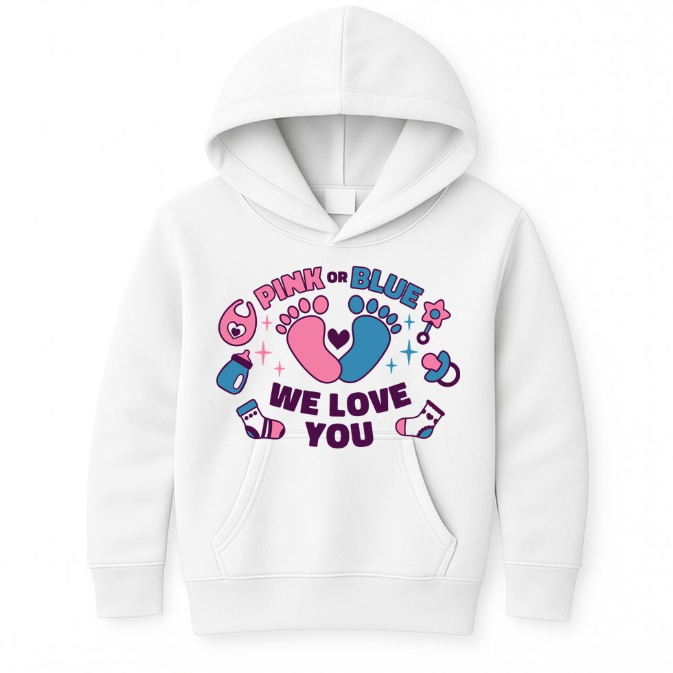 Pink Or Blue We Love You Pregnancy Reveal Kids Hoodie