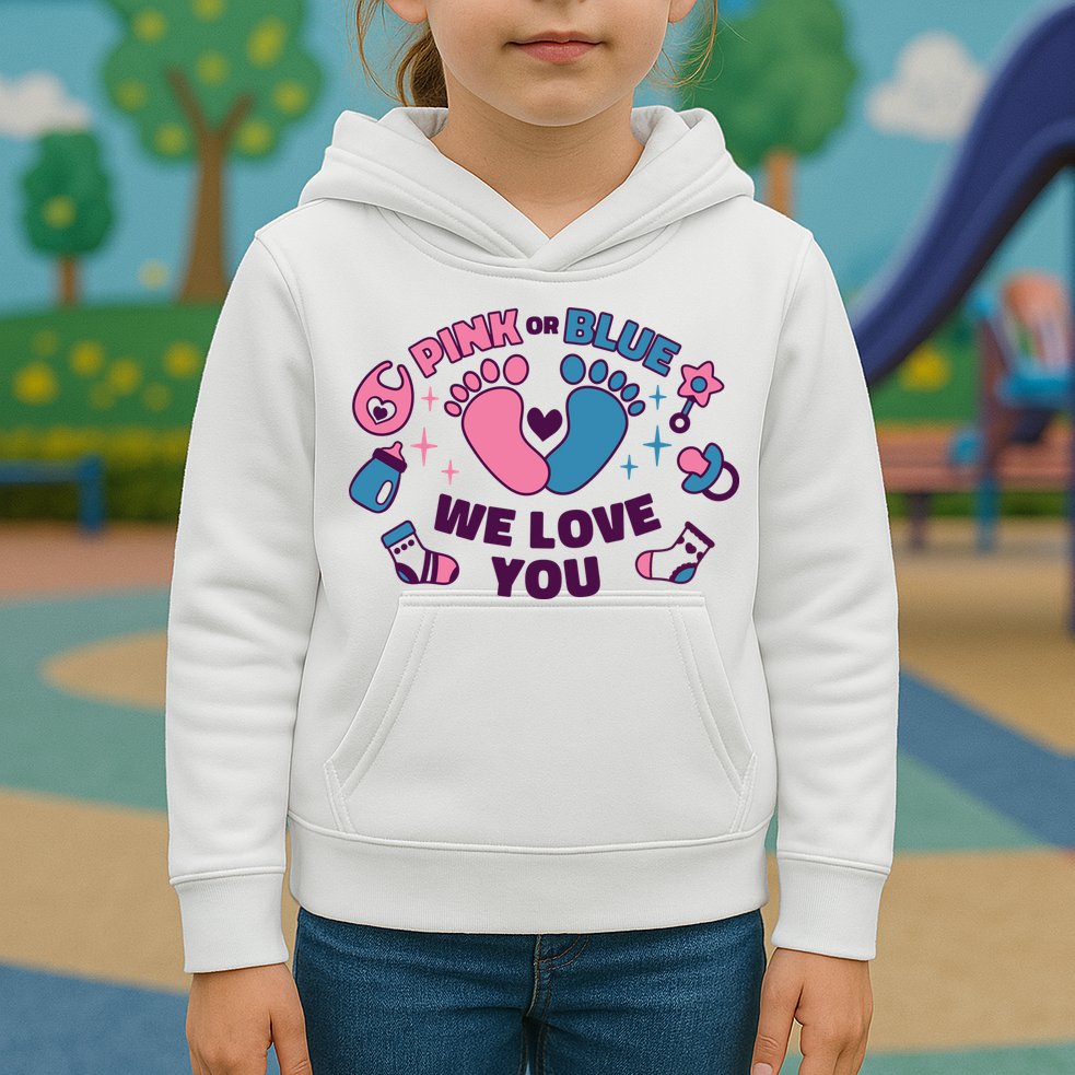 Pink Or Blue We Love You Pregnancy Reveal Kids Hoodie