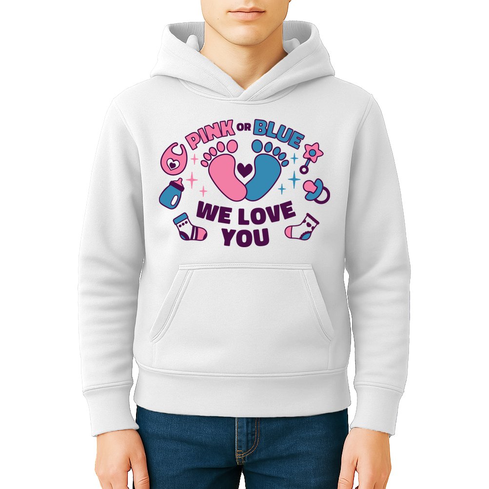 Pink Or Blue We Love You Pregnancy Reveal Kids Hoodie