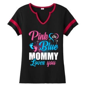 Pink Or Blue Mommy Loves You Gender Baby Reveal Party Ladies Halftime Notch Neck Tee