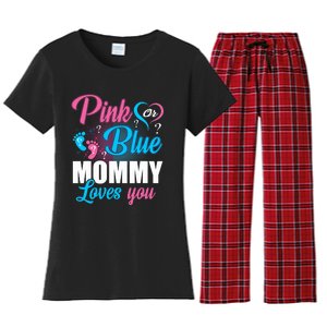 Pink Or Blue Mommy Loves You Gender Baby Reveal Party Women's Flannel Pajama Set