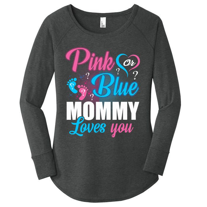 Pink Or Blue Mommy Loves You Gender Baby Reveal Party Women's Perfect Tri Tunic Long Sleeve Shirt