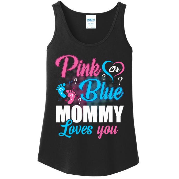 Pink Or Blue Mommy Loves You Gender Baby Reveal Party Ladies Essential Tank