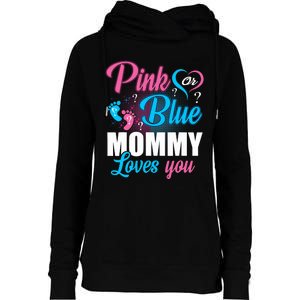 Pink Or Blue Mommy Loves You Gender Baby Reveal Party Womens Funnel Neck Pullover Hood